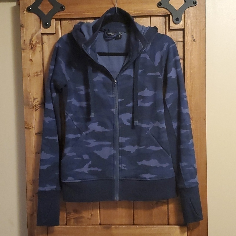 Athleta Triumph Blue Camo Print Organic Cotton Breathable Hoody Size XS